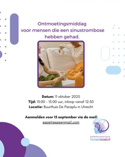 Ontmoetingsmiddag voor mensen die een sinustrombose hebben gehad in Utrecht op 11 oktober 2025